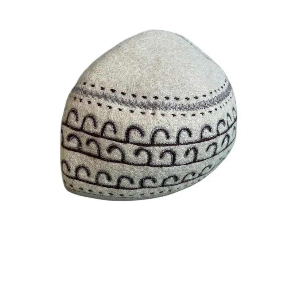 Kyrgyzstan Sheep Wool Beanie Beige And Brown Winter Hat Tumar Art Group